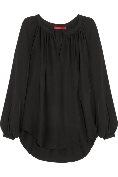 ...looks bad a$$ in black (but then, doesn't everything?)... Georgette Shirt, Top Net, Gathered Neckline, Tamara Mellon, Georgette Tops, Stylish Short Dresses, Fashion Top Outfits, Dallas Fashion, Trendy Fashion Tops