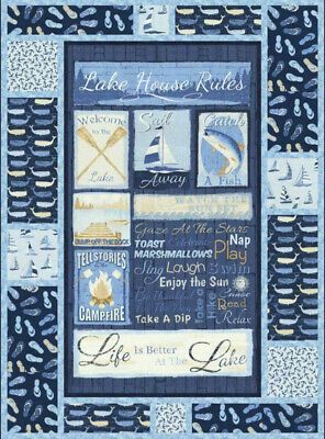 Lake Rules, Camping Fabric, Wholesale Fabric Suppliers, Nautical Quilt, Lake Ideas, Panel Quilt Patterns, Fishing Cabin, Yellow Quilts, Timeless Treasures Fabric