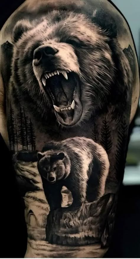 12+ Best Grizzly Bear Tattoo Designs and Ideas - PetPress Bear Tattoo Meaning, Grizzly Bear Tattoos, Bear Tattoo Designs, Tier Tattoo, Wolf Tattoo Sleeve, Bear Tattoos, Bear Tattoo, Custom Tattoo Design, Wolf Tattoos