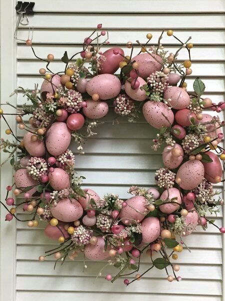 The Holiday Aisle Egg Wreath | Wayfair Creative Easter Eggs, Rustic Easter Decor, Egg Wreath, Easter Spring Wreath, Easter Wreath Diy, Easter Egg Wreath, Spring Easter Crafts, Farmhouse Traditional, Spring Wreaths