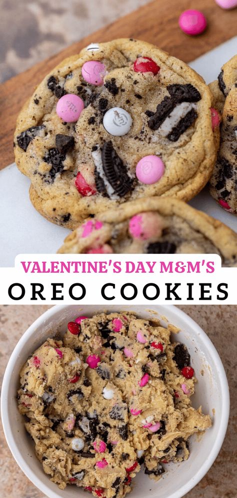 These chewy Valentine's day Oreo M&m's cookies are one of the best cookies you'll ever make! They are soft and chewy and packed with just the right amount of Oreos and M&m's! Valentine’s Day Oreo M&m Cookies, Valentines Oreo M&m Cookies, Oreo Valentine Cookies, Valentine Oreo Cookies, Valentines Party Favors For Kids Classroom, Valentine M&m Cookie Bars, Oreo M&m Cookies, Valentine's Desserts For Kids, Kids Valentine Party Food