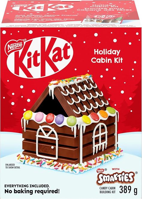 PRICE: $14.83  THE PERFECT FAMILY FUN ACTIVITY: Construct this NESTLÉ KITKAT Holiday Cabin Kit with your family -- and then eat it! EVERYTHING YOU NEED IS INCLUDED: All items needed to build your holiday cabin are included -- KITKAT Milk Chocolate Wafer Bars and KITKAT Mini Bars, SMARTIES, icing, and sprinkles; No baking required EASY TO BUILD: Follow the simple directions on the box to build this cozy holiday cabin; It's like a gingerbread house, but made of candy Have A Break, Have A KITKAT: Enjoy the delicious taste of NESTLÉ KITKAT's signature crispy wafers covered in smooth chocolate  Click link for more info and purchase Kitkat Gingerbread House, Kitkat Christmas, Icing Sprinkles, Holiday Cabin, Chocolate Wafer, Gingerbread House Ideas, Kit Christmas, Cabin Kits, Mini Bars