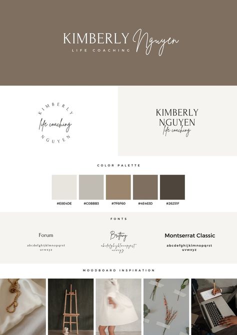 Branding Neutral Color Palette, Brand Color Pallete Mood Boards, Brand Boards Inspiration, Brand Kit Templates Canva, Branding Kit Templates Free, Canva Brand Colors, Branding Board Design, Brown Minimalist Aesthetic, Brand Kit Ideas