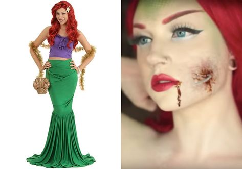 Creepy Disney Princess, Zombie Disney Princess, Zombie Princess Costume, Disney Ariel Costume, Disney Princess Zombie, Evil Disney Princesses, Mermaid Zombie, Scary Mermaid, Creepy Disney