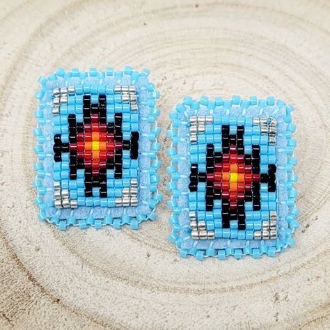 Square Beaded Earrings, Flat Stitch Beaded Earrings, Delica Necklace, Wild Earrings, Small Beaded Earrings, Amber Midthunder, Loom Beaded Necklace, Native Beaded Earrings, Bead Loom Kits