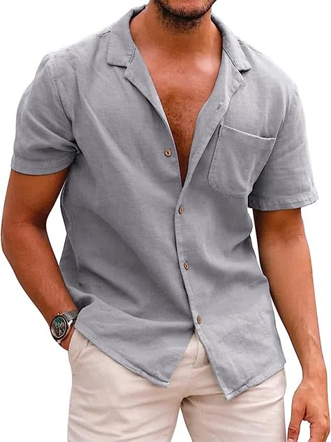 Mens Tops Casual, Hawaiian Fashion, Man Weave, Blue Khakis, Beach Shirts, Blouse Vintage, Primavera Estate, Linen Shirt, Mens Summer