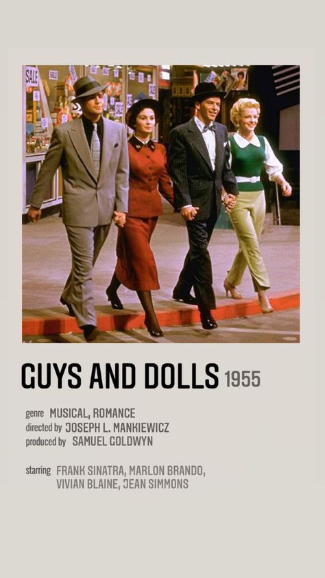 Guys and Dolls 1955 Guys And Dolls Movie, Guys And Dolls Poster, Guys And Dolls Musical, Beautiful Movies, Movie Recs, Polaroid Movie Poster, Film Recommendations, Musical Theatre Broadway, Iconic Movie Posters