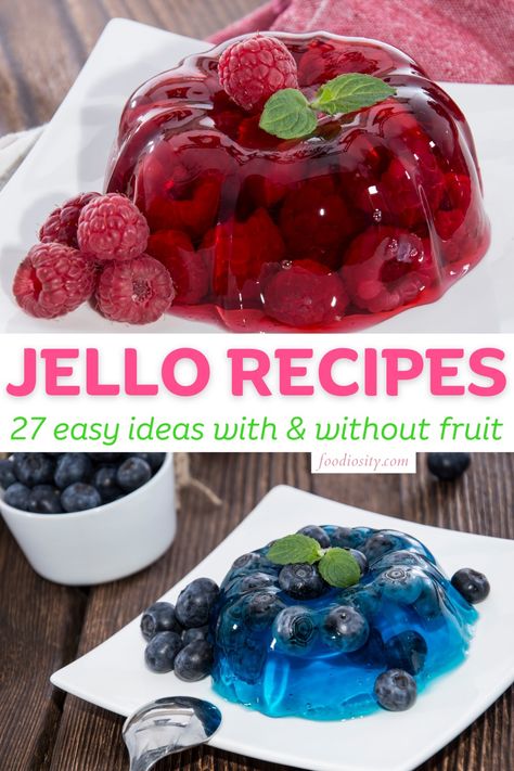 27 Jello Recipes For Dessert - Foodiosity Birthday Jello, Jello Snacks, Fruit Jello, Christmas Jello Recipes, Blue Jello Dessert, Jello Mold Recipes Vintage, Jello Recipes With Fruit, Grape Jello Recipes, Jello Fruit Salad Recipes