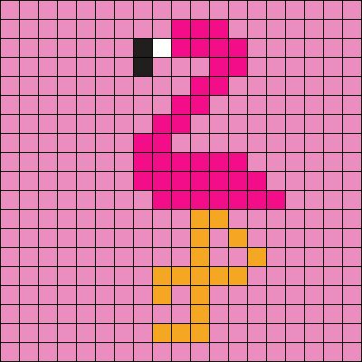 19x19 Cross Stitch Patterns, Barbie Perler Beads, Perler Bead Patterns Flamingo, Flamingo Pixel Art, Pony Bead Flamingo, Flamingo Pony Bead Pattern, Flamingo Bead Pattern, Flamingo Cross Stitch, Pixel Art Grid Flamingo