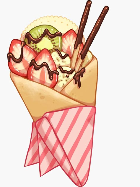 "Fruit Crepe" Sticker by kyattoi | Redbubble Dessert Drawings, Fruit Crepes, Desserts Drawing, Kunstjournal Inspiration, Peanut Butter And Banana, Food Doodles, 귀여운 음식 그림, Coffee Cat, Food Drawings