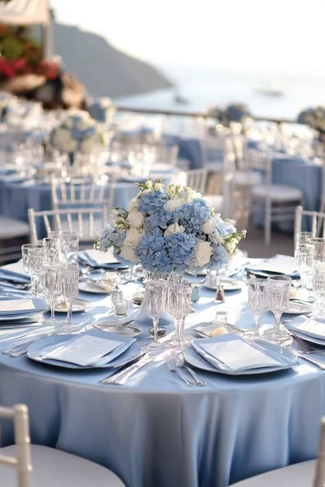 20 Enchanting Periwinkle Wedding Ideas For The Perfect Day • Season Wedding Ideas, Navy Blue And Powder Blue Wedding, Cream And Light Blue Wedding, Sky Blue And White Wedding Theme, Periwinkle And White Wedding, Blue And White Wedding Reception Decor, Periwinkle Wedding Decor, Periwinkle Blue Wedding Theme, Mist Blue Wedding Theme