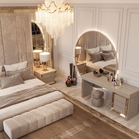 Modern Fancy Bedroom, Grand Parents Bedroom Design, Luxury Women Bedroom, Modern Bedroom Beige, Luxury Teen Bedroom, Simple Luxury Bedroom, Nude Bedroom Ideas, Classy Bedroom Ideas, Rich Girl Bedroom