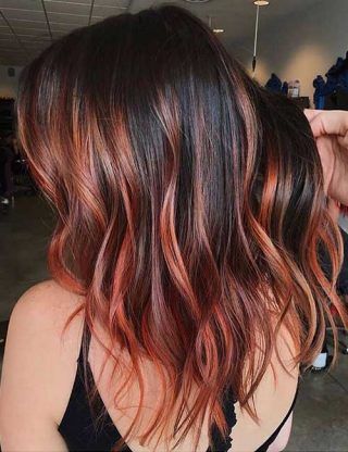 Balayage Hairstyles For Black Hair - Auburn Balayage On Black Hair Cheveux Oranges, Auburn Balayage, Rambut Brunette, Black Hair Balayage, Brown Hair Balayage, Brown Balayage, Hair Red, Winter Hair Color, Balayage Brunette