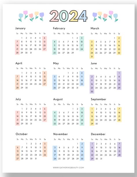 Free 2024 Printable Calendar One Page — Gathering Beauty Calender Printables, Blank Monthly Calendar Template, 2024 Printable Calendar, 2024 Printable, Printable Yearly Calendar, Free Printable Calendar Templates, Free Planner Templates, Tracker Ideas, Undated Monthly Planner