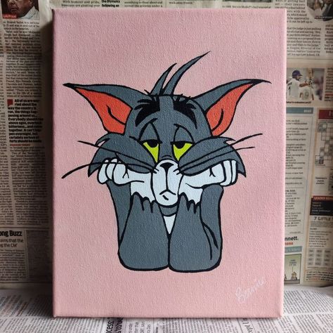 Disney Cartoon Canvas Painting, Art Acrylic Painting Ideas Inspiration, Tom And Jerry Painting On Canvas, Aesthetic Tom And Jerry, Tom A Jerry, Cartoon Painting Ideas On Canvas, Disney Canvas Paintings, Painting Mood, Vinyl Art Paint