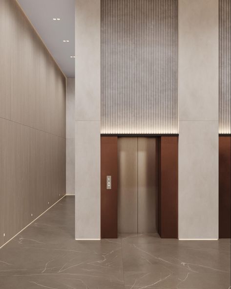 Elevator Doors Design, Lift Lobby Design Commercial, Fitting Room Design, Lobby Design Residential, Residential Lobby Design, Residence Lobby, Lift Lobby Design, Elevator Lobby Design, Lobby Designs