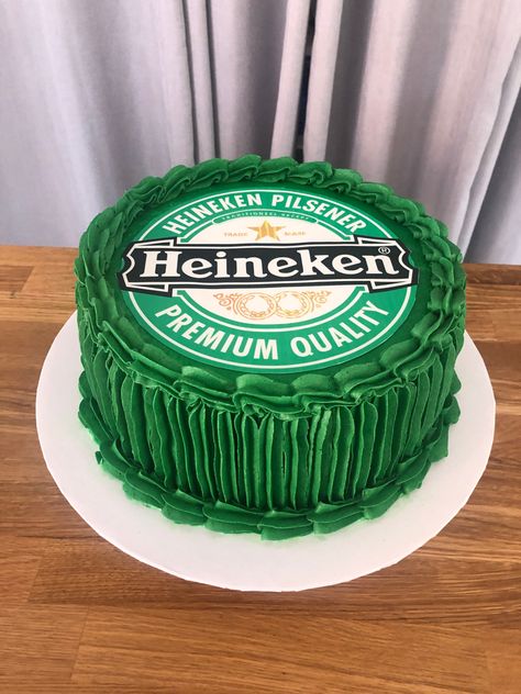 Heineken beer cake Heineken Beer Cake, Heineken Cake, Beer Party Theme, Liquor Cake, Beer Case, Heineken Beer, Anime Cake, Cake Kids, Beer Cake