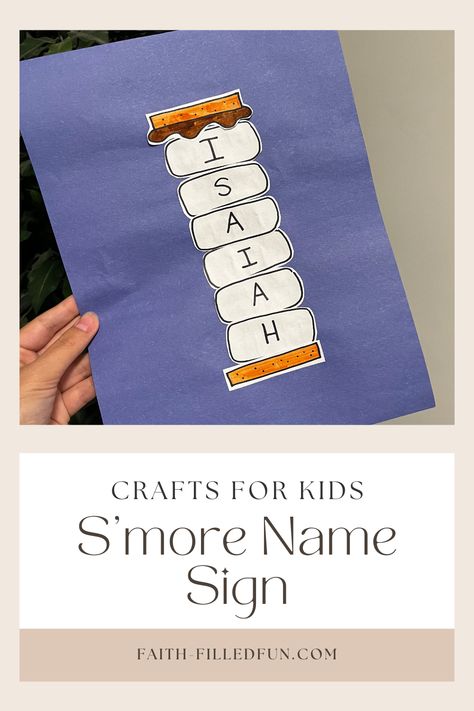 Name sign that looks like a giant s'more Smores Name Craft, S'mores Name Craft Preschool, Smores Craft For Toddlers, Camping Name Craft, S'more Craft, S'more Crafts Preschool, S’mores Craft, Preschool Name Crafts, Smores Craft