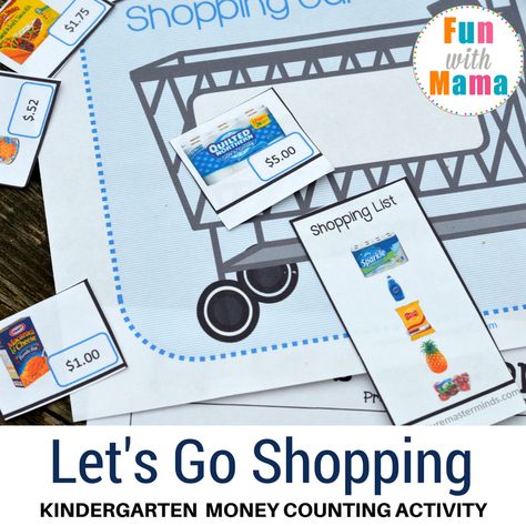 Grocery Shopping Money Counting Activity Shopping Games For Kids, Money Kindergarten, Learning Folder, Money Counting, Activity Games For Kids, Kinder Centers, Math Card Games, Math Center Games, Money Activities