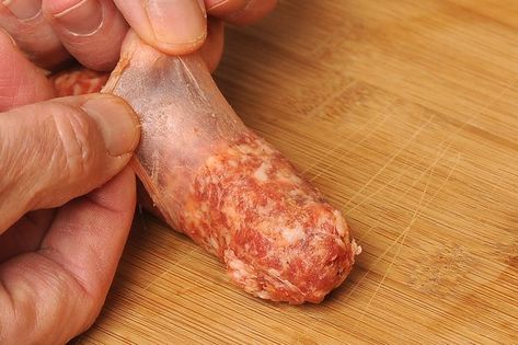 How to Remove Casings From Sausage (with Pictures) | eHow Sausage Casing, Chinese Sausage, Sausage Links, Hot Italian Sausage, How To Make Sausage, How To Cook Sausage, Chicken Sausage, Sausage Recipes, Sausages