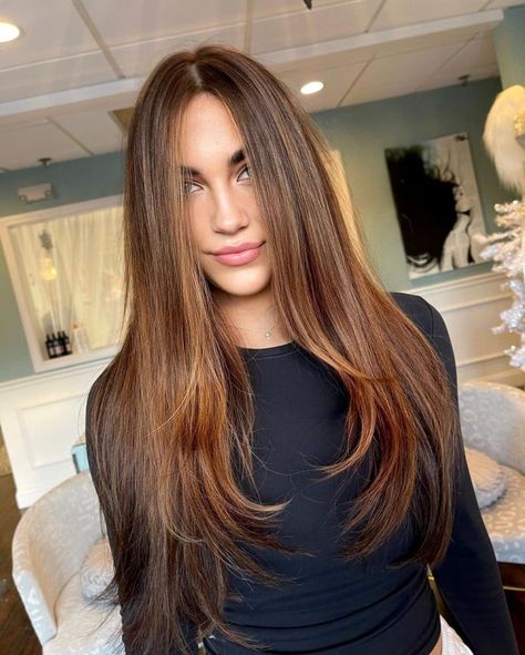 Modern Haircut for Long Straight Hair Haircuts For Long Straight Hair, Haircuts For Long Hair Straight, New Long Hairstyles, Straight Hair Cuts, Modern Haircuts, Long Layered Haircuts, Long Brown Hair, Haircuts Straight Hair, Long Layered Hair