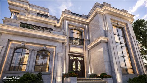 New classic villa - Abu Dhabi, UAE New Classic Architecture Villa, New Classic House, Neo Classic Villa, Classic Villa Exterior, New Classic Villa, Classic Villa Design, Classical Facade, Villa Exterior Design, New Classical Architecture