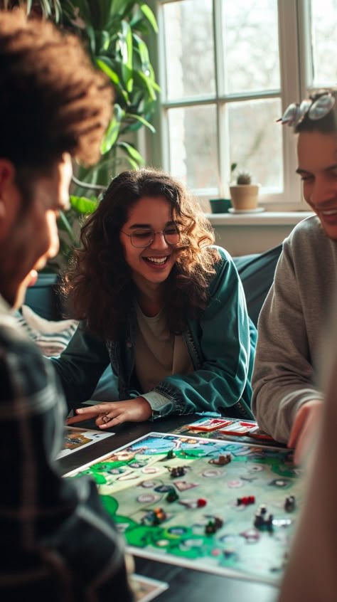 "Board Game Fun: A group of #gamers gathered around the #gamingtable, sharing #joy and strategy over a board game. #friends #boardgame #fun #laughter #strategy #aiart #aiphoto #stockcake ⬇️ Download and 📝 Prompt 👉 https://stockcake.com/i/board-game-fun_144277_18433". Family Board Game Night Aesthetic, Boardgame Photoshoot, Game Night Photoshoot, Social Gathering Aesthetic, Board Game Photoshoot, Romanticise Winter, Board Game Photography, Equal Relationship, Board Games Aesthetic