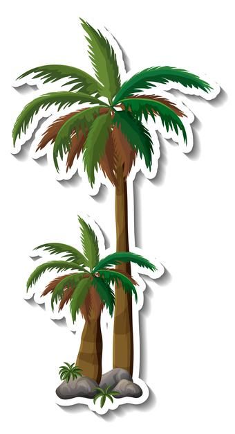 Kathu Cartoon, Tree Topper Printable, Palm Tree Cakes, Cartoon Palm Tree, Tree Cake Topper, Tropical Cake Topper, Printable Tree, Palm Tree Sticker, Short Palm Trees