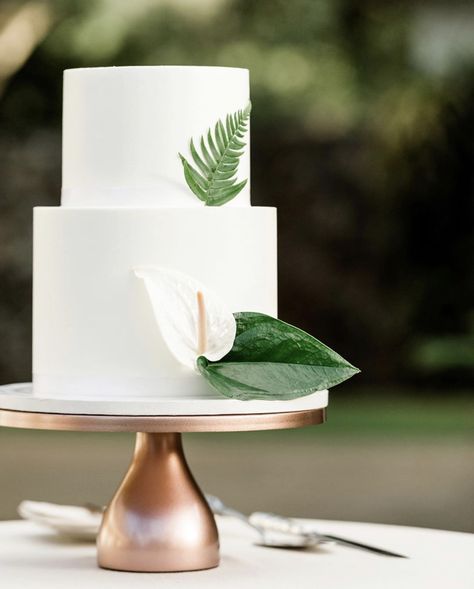 Jungle Wedding Cake, Minimalist Beach Wedding, Wedding Cake Minimalist, Wedding Cake Two Tier, Hawaii Wedding Cake, Tropical Minimalist, Minimalist Cake, Tropical Wedding Cake, Tropical Wedding Theme