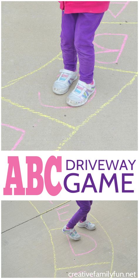 Grab your sidewalk chalk, go outside, and have some fun learning your ABCs with this fun outdoor alphabet game you can play on your driveway. Preschool Outdoor Activities, Chalk Activities, Shape Activities, Outdoor Learning Activities, Paper Shapes, Outdoor Fun For Kids, Simple Activities, Nature School, Alphabet Games