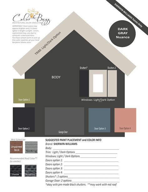 Exterior Paint Color Palette, Color Palette Benjamin Moore, Dark Grey Houses, Home Exterior Paint, Grey Exterior House Colors, Benjamin Moore Exterior, Warehouse Garage, Exterior Gray Paint, Gray House Exterior