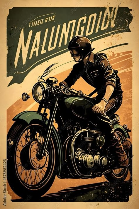 Vintage Motorcycle Art Design, Motor Cafe Racer, Motorbike Illustration, Vintage Motorcycle Art, Triumph Moto, Harley Davidson Posters, Motorcycle Poster, Vintage Racing Poster, Motorcycle Ads