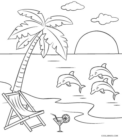 Free Printable Beach Coloring Pages For Kids Sun Coloring Pages, Beach Coloring Pages, Beach Drawing, Beachy Colors, Preschool Coloring Pages, Summer Coloring Pages, Beach Color, Sunset Colors, Beach Scene