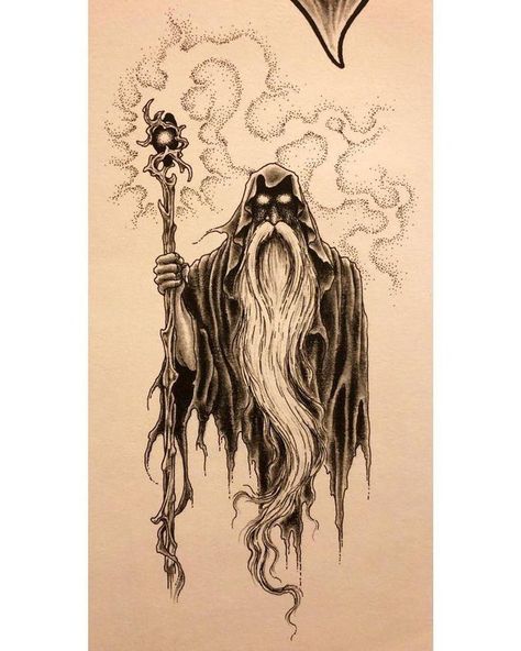 Wizard Sleeve Tattoo, Jack Rudy Tattoo, Evil Wizard Tattoo, Vintage Wizard Illustration, Dark Ages Tattoo, Dark Wizard Tattoo, Jack Rudy Tattoo Flash, Dark Fantasy Tattoo Ideas, Traditional Wizard Tattoo