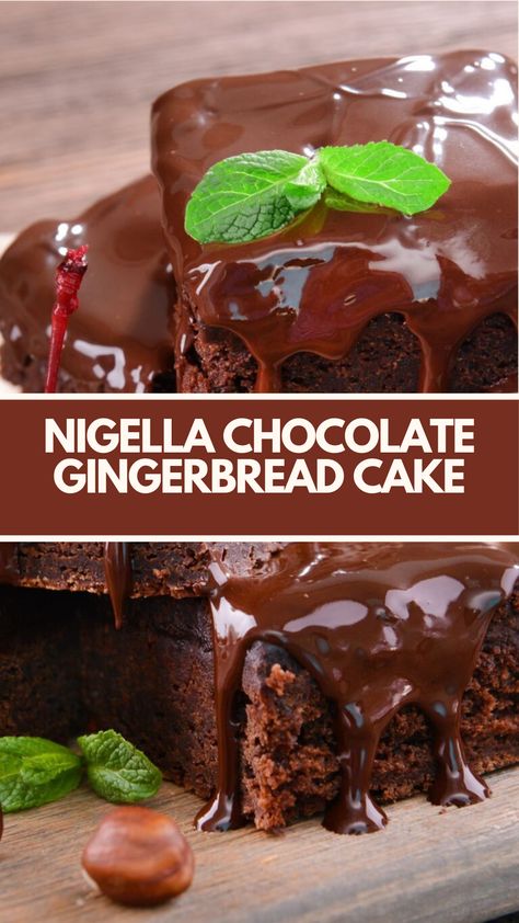 Nigella’s Chocolate Gingerbread Cake is made with butter, sugar, golden syrup, treacle or molasses, cloves, cinnamon, ginger, bicarbonate of soda, eggs, milk, flour, cocoa, and chocolate chips, topped with luxurious icing for a tasty dessert that takes an hour to be ready! Chocolate Gingerbread Cake Recipe, Nigella Lawson Recipes, Gingerbread Cake Recipe, Chocolate Gingerbread, Lemon Poppyseed Cake, Nutella Cake, Tasty Dessert, Bicarbonate Of Soda, Cakes Recipes