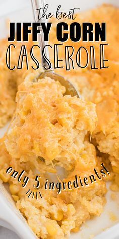 This Jiffy corn casserole is a Southern stable side dish that's so easy to make. Only five ingredients: canned corn, Jiffy corbread mix, sour cream, and cheese. It's full of flavor and dripping with cheese. Make a great Thanksgiving or holiday side dish. #jiffy #corncasserole #southern #sidedish #thanksgiving #christmas #5ingredients Moist Corn Muffins, Cornbread Recipe With Creamed Corn, Best Corn Casserole, Thanksgiving Corn Recipes, Corn Sour Cream, Thanksgiving Corn, Jiffy Recipes, Sweet Corn Casserole, Jiffy Cornbread Recipes