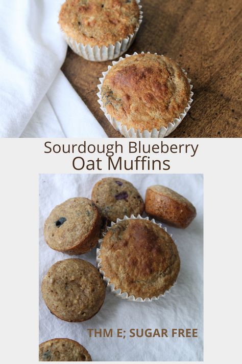 Sourdough Overnight, Thm Sourdough, Oat Muffins Healthy, Thm Bread, Sourdough Tips, Sourdough Blueberry, Blueberry Oat Muffins, Thm E, Sourdough Muffins