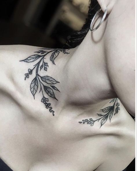 Vine Throat Tattoo, Greenery Neck Tattoo, Collarbone Tattoos Flowers, Choker Neck Tattoo, Ivy Neck Tattoo, Vine Neck Tattoos Women, Neck Collar Tattoo, Branch Neck Tattoo, Elegant Neck Tattoo