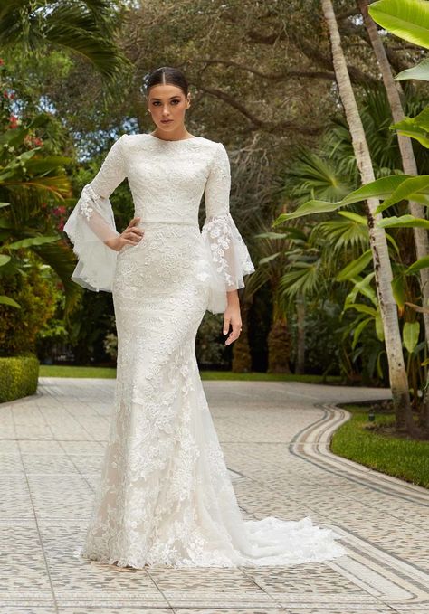 Mori Lee Bridal, Mori Lee Wedding Dress, Long Mermaid Dress, Sheath Wedding Dress Lace, Lace Applique Wedding Dress, Applique Wedding, Applique Wedding Dress, Mori Lee, Sleeve Wedding Dress