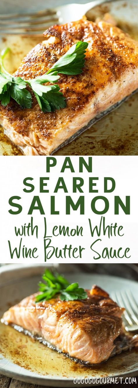 Lemon White Wine Sauce, Wine Butter Sauce, Salmon Recipe Pan, Easy Salmon Recipe, White Wine Butter Sauce, Salmon Recipes Pan Seared, Salmon With Lemon, Wine Butter, Garlic Butter Salmon