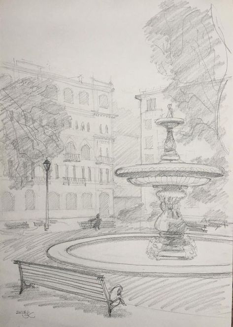 Architecture Concept Drawings Sketches, Sketchbook Architecture, Drawing City, Water Board, Lights Painting, Fountain Ideas, Ideas Sketch, City Sketch, Seni Dan Kraf