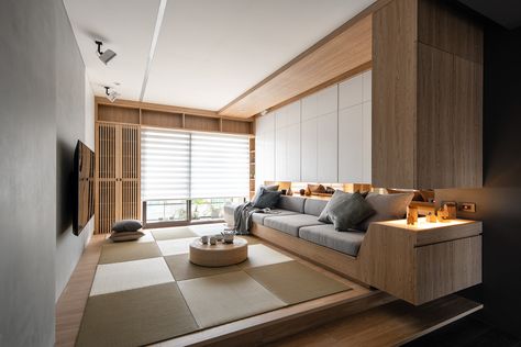 Interior-Japanese style on Behance Japanese Condo Interior, Japan Apartment Interior, Japanese Interior Modern, Japan Style Interior, Japan Living Room, Japanese Style Interior Design, Interior Japanese Style, Interior Design Japanese, Japanese Style Living Room