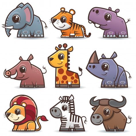 Wild animals cartoons set Premium Vector | Premium Vector #Freepik #vector #character #cartoon #animal #cute Buffalo Cartoon, Cartoon Drawings Of Animals, Montessori Toddler Activities, Animals Farm, Animal Doodles, Cute Animal Drawings Kawaii, Cute Cartoon Drawings, Cute Wild Animals, Book Projects