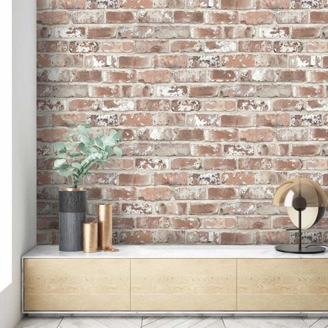 Exposed Real Brick Effect Wallpaper - Wayoh Brick Roses And Tulips, Brick Effect Wallpaper, Brown Brick, The Industrial Revolution, Rough Texture, Wall Mural Wallpaper, Brick Wallpaper, Brick Design, Industrial Loft