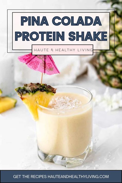 This pina colada protein smoothie is bursting with summer flavors and sweetened naturally with pineapple, banana, and coconut. It's like a traditional piña colada but without all the extra sugar! This is the ideal recipe for a cool tropical smoothie on a hot summer day! #hauteandhealthyliving #vegan #dairyfree #glutenfree #pinacolada Dairy Free Protein Shake, Pineapple Protein Smoothie, Pina Colada Smoothie Recipe, Healthy Pina Colada, Pineapple Coconut Smoothie, Tropical Smoothie Recipes, Dairy Free Protein, Pina Colada Smoothie, Summer Flavors