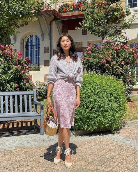 8 Cardigan-and-Dress Outfits That Are Influencer Approved | Who What Wear UK Spring Dress With Cardigan, Fall Outfits Feminine, Floral Dress And Cardigan Outfit, Cardigan Over Dress Outfit, Cardigans With Dresses, Sundress With Cardigan, Cardigan And Dress Outfit, Summer Dress With Cardigan, Cardigan With Dress