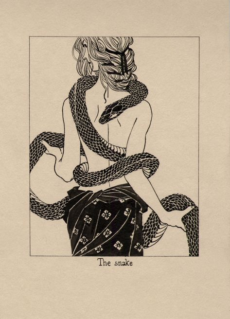 Affiches D'art Déco, Arte Inspo, A Snake, The Snake, Tattoo Design Drawings, Art Sketchbook, Linocut, Vintage Illustration, Art Inspo