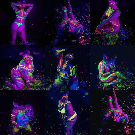 Uv Photography, Neon Photoshoot, Boudiour Poses, Photography Ideas At Home, Bouidor Photography, Glow Paint, Body Art Photography, Studio Photography Poses, Paint Photography