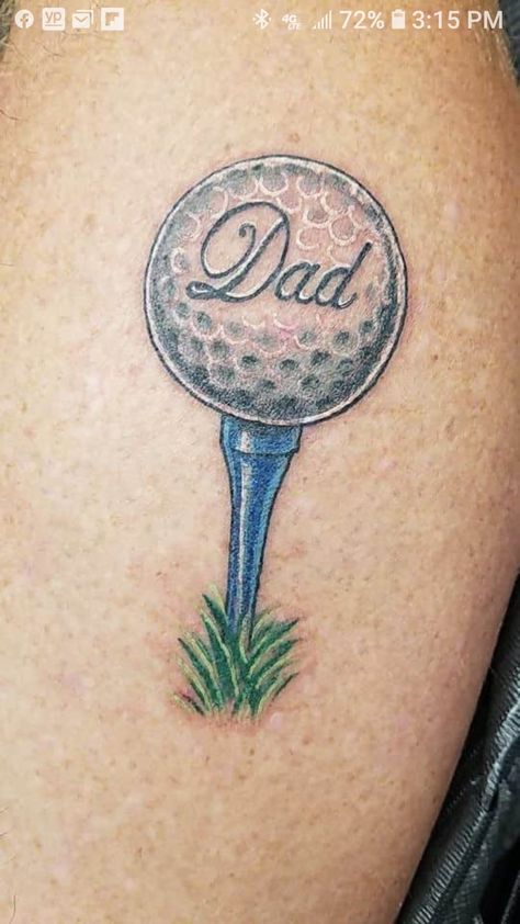 Golf tattoo Golf Ball And Tee Tattoo, Golf Inspired Tattoos, Golf Tattoo Memorial, Golf Ball Tattoo Ideas, Simple Golf Tattoo, Small Golf Tattoo, Golfing Tattoo, Golf Ball Tattoo, Golf Club Tattoo