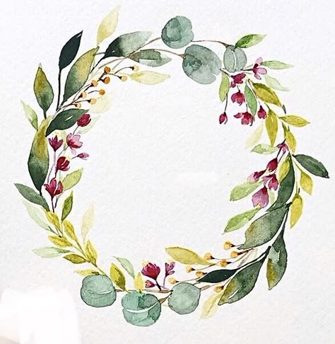 Watercolour Flower Wreath, Watercolor Wreath Floral, Floral Wreath Illustration, Watercolour Wreath, Wreath Painting, Watercolor Flower Wreath, Learn Watercolor Painting, Watercolor Circles, Birthday Card Drawing